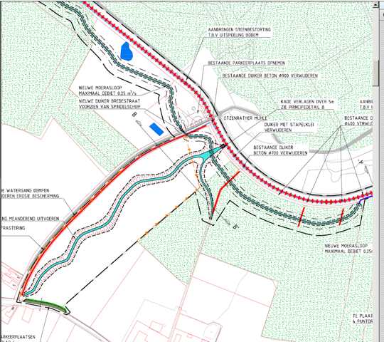 vom Rode(bach)kanal zu 4 zusätzlich neuen Armen des Rode Beek (als moerasloopneuen Rode Beek -armen,