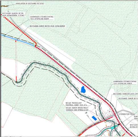 zur Erinnerung: der reanturierte Rode Beek verlässt auf Höher der Etzenrather Mühle das